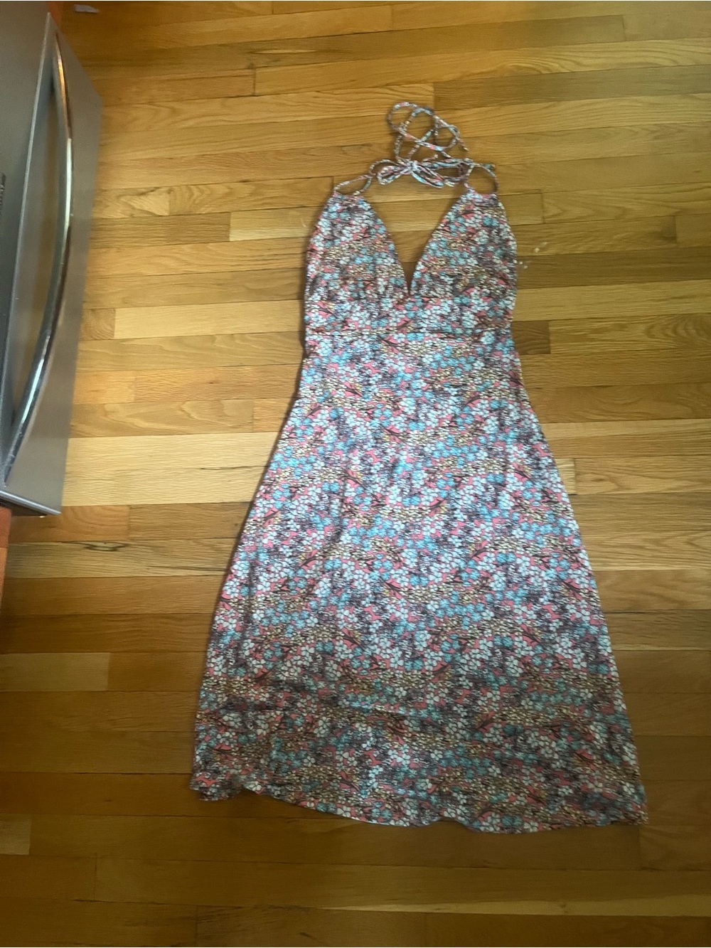 NWT VeronicaM Floral Halter Midi Dress in Pink and Blue